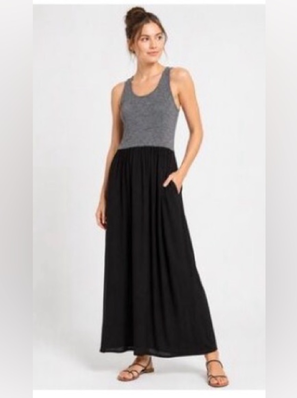 Lou & Grey  Maxi Tank Dress in Gray and Black